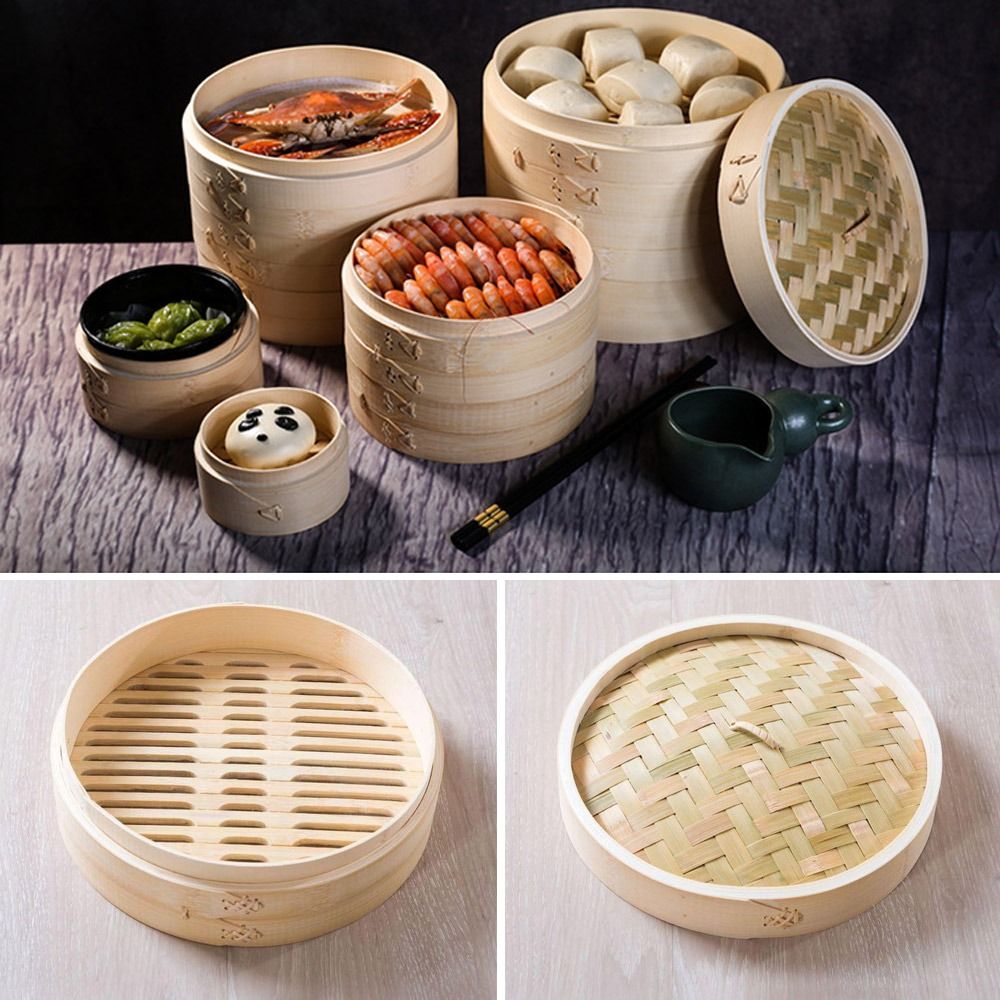 Bao Steamer Bamboo - Chinesischer Dampfgarer aus Bambus mit Deckel