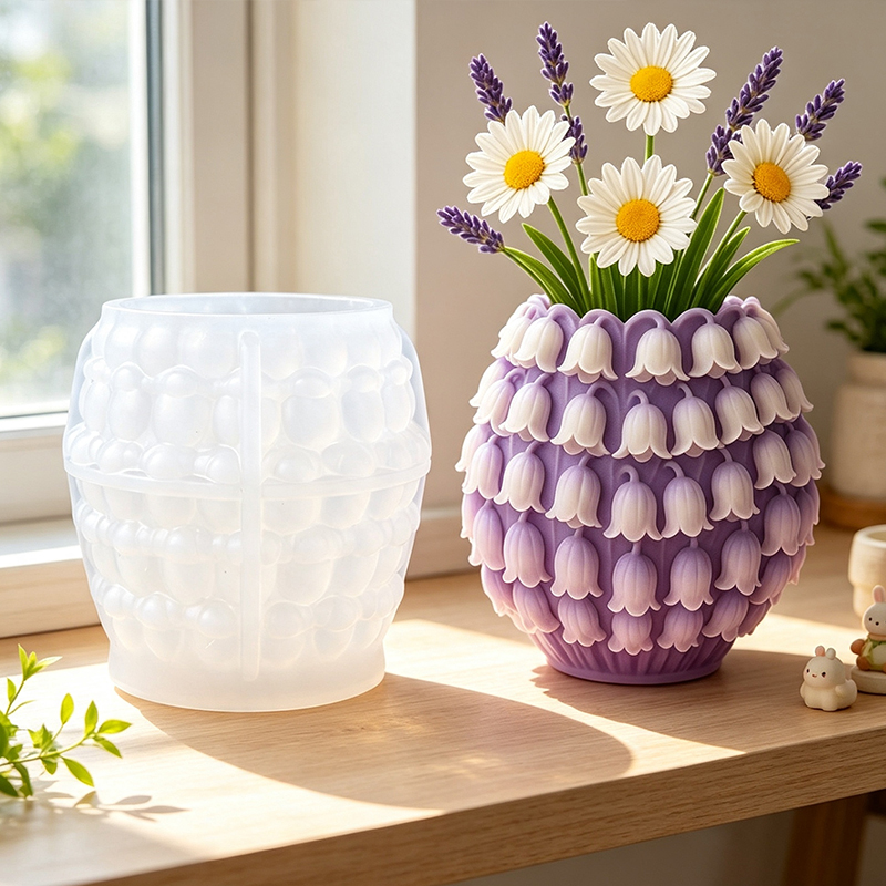 Potsticker Mold - 3D Maiglöckchen-Vasen-Silikonform DIY Stifthalter Blumentopf Aufbewahrungsbehälter
