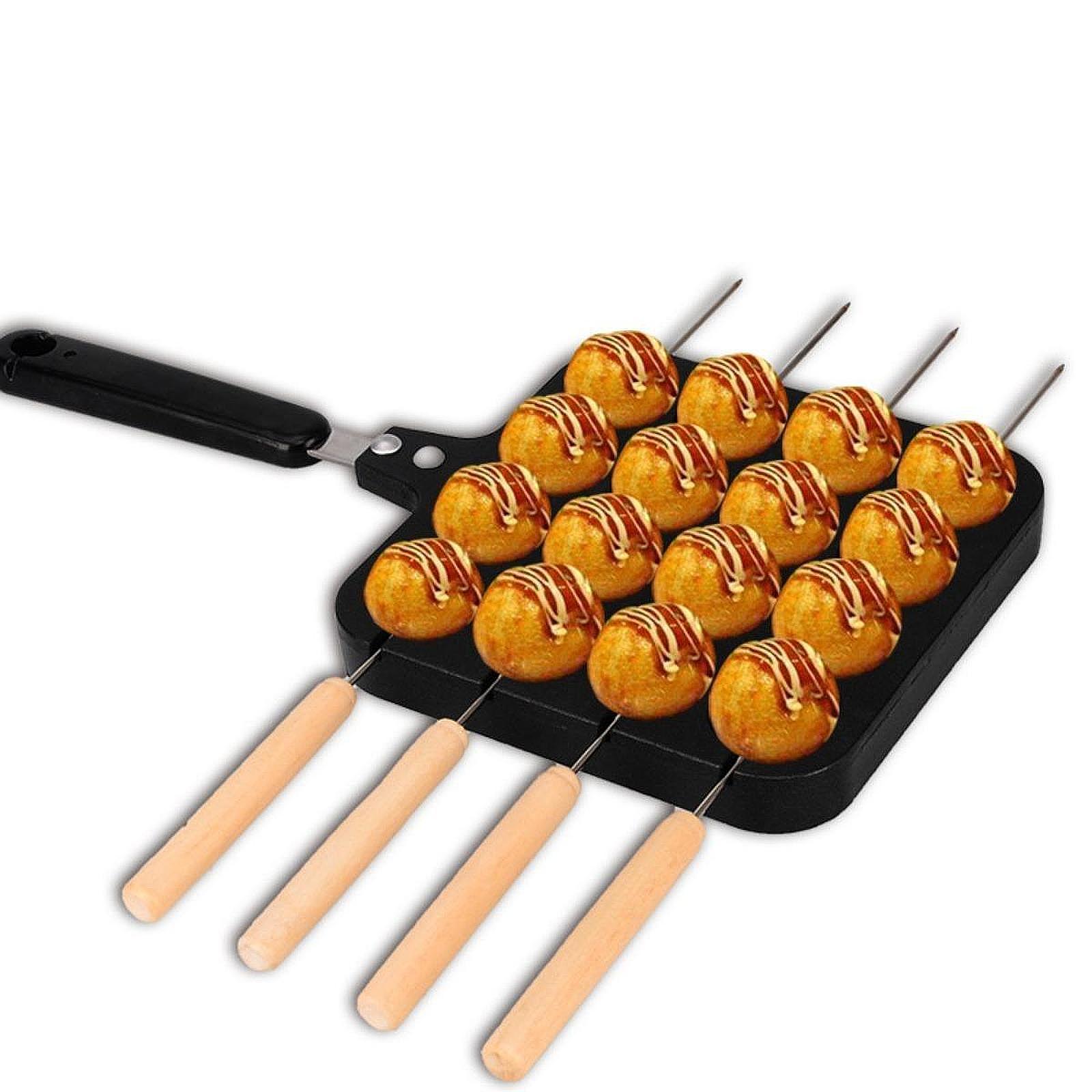 Takoyaki Grill Plate - Takoyaki-Grillpfanne Grillplatte Kuchen-Grillpfanne mit Gabeln Antihaft-Takoyaki-Maker